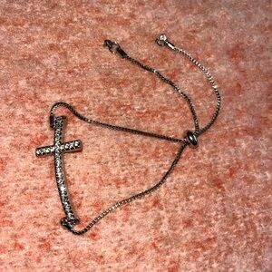 Silver Cross Bracelet with Crystals